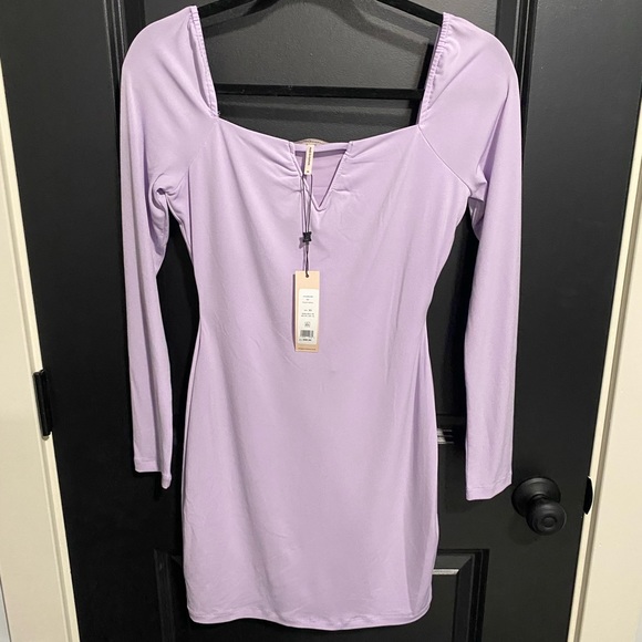 BCBGeneration Fitted Long Sleeve Square Neck Mini Dress Orchid Lavender Lilac XS - Picture 6 of 7